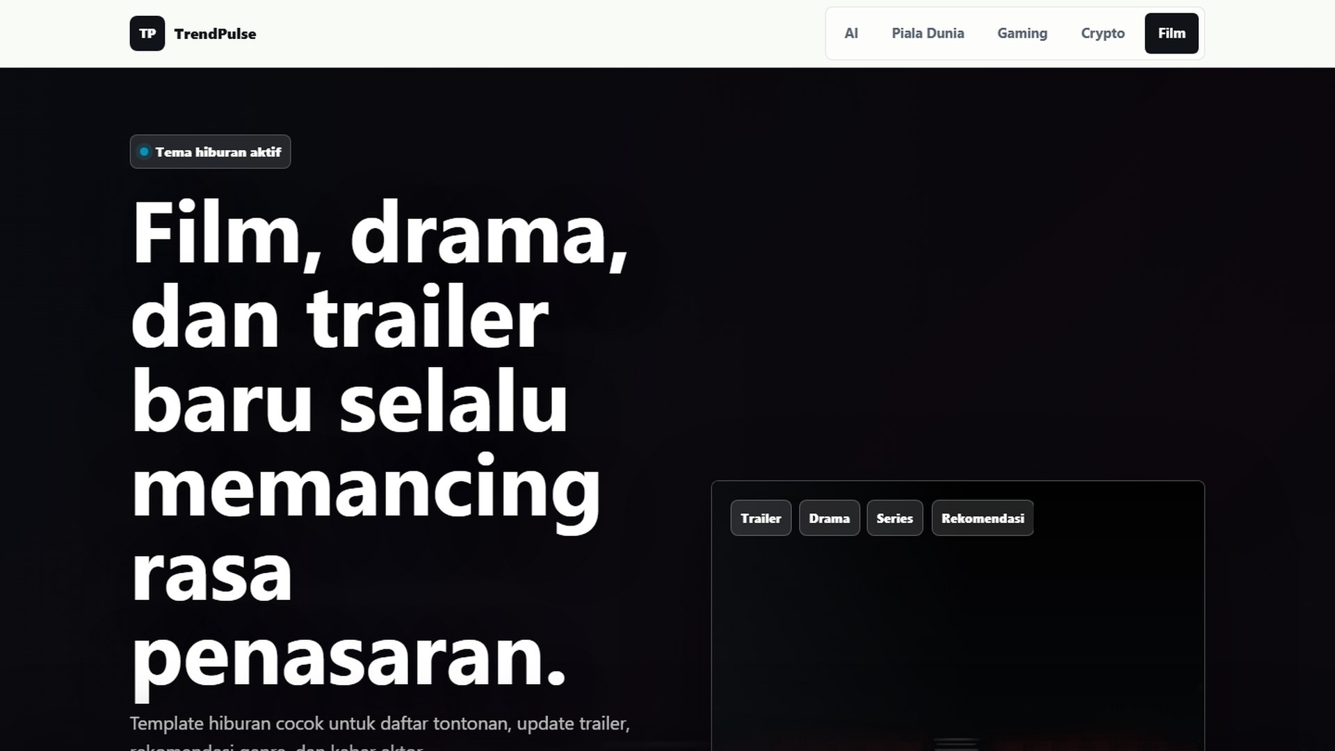 Tampilan TrendPulse landing page promosi responsif